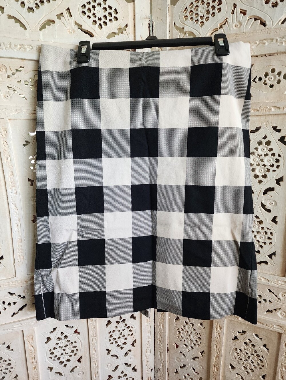 Talbots Black & White Checkered Color Block Midi Skirt- Womens Size 12